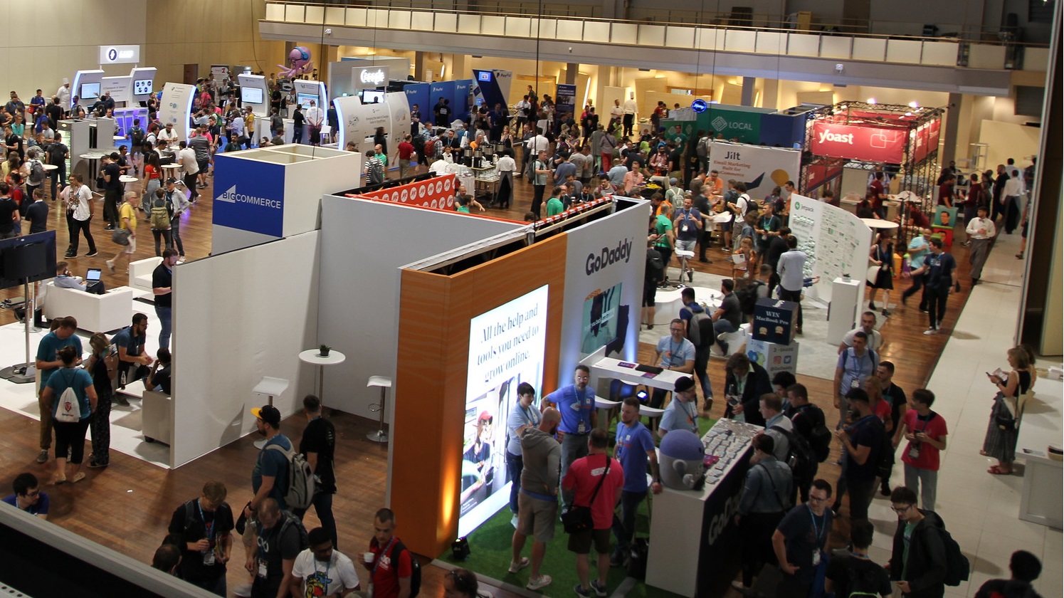 Looking down on the exhibitors at WCEU 2019 in Berlin.