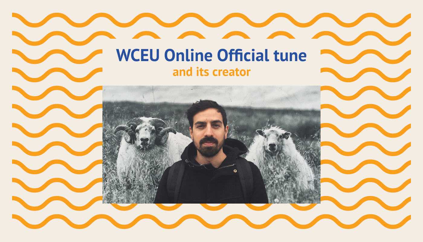 WCEU2020 official tune announcement image including a photo of its creator: antiheroe.com