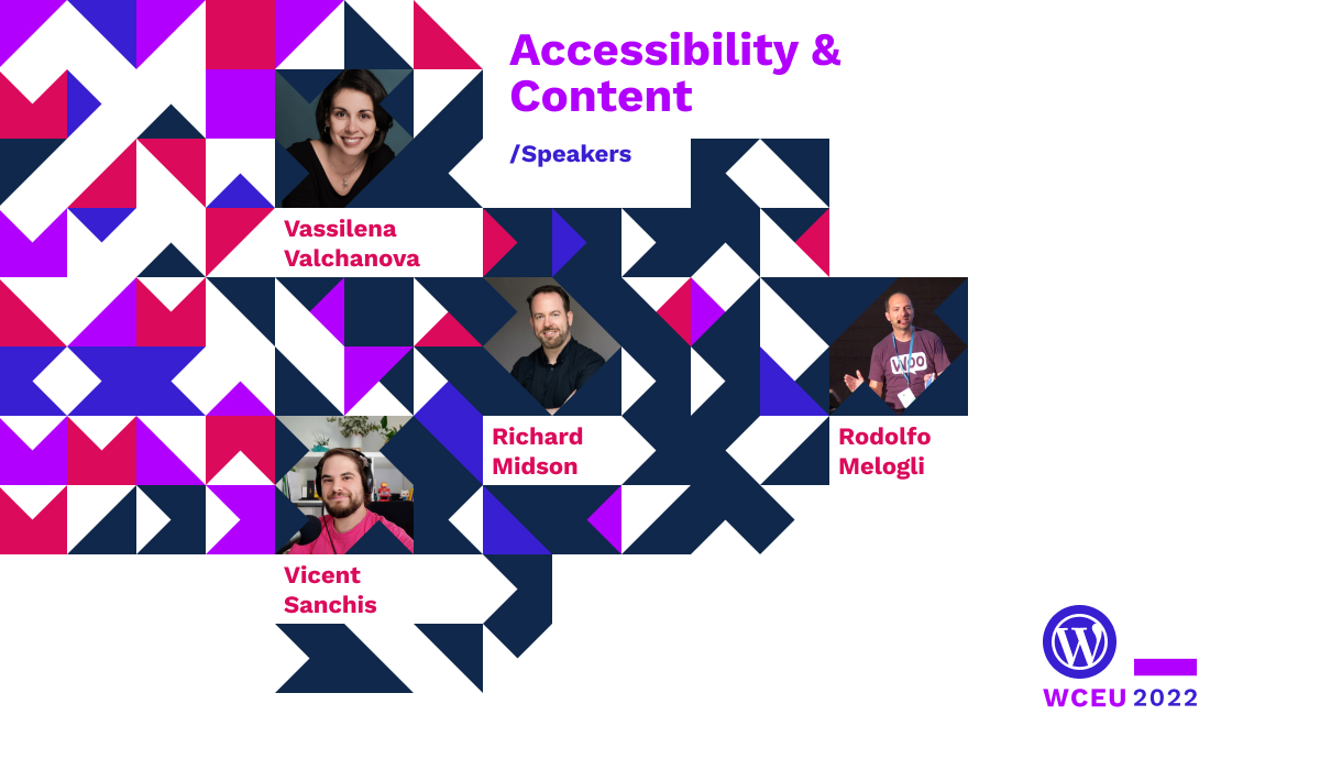 Speakers on topics Accessibility & Content, with Vassilena Valchanova, Vicent Sanchis, Richard Midson and Rodolfo Melogli