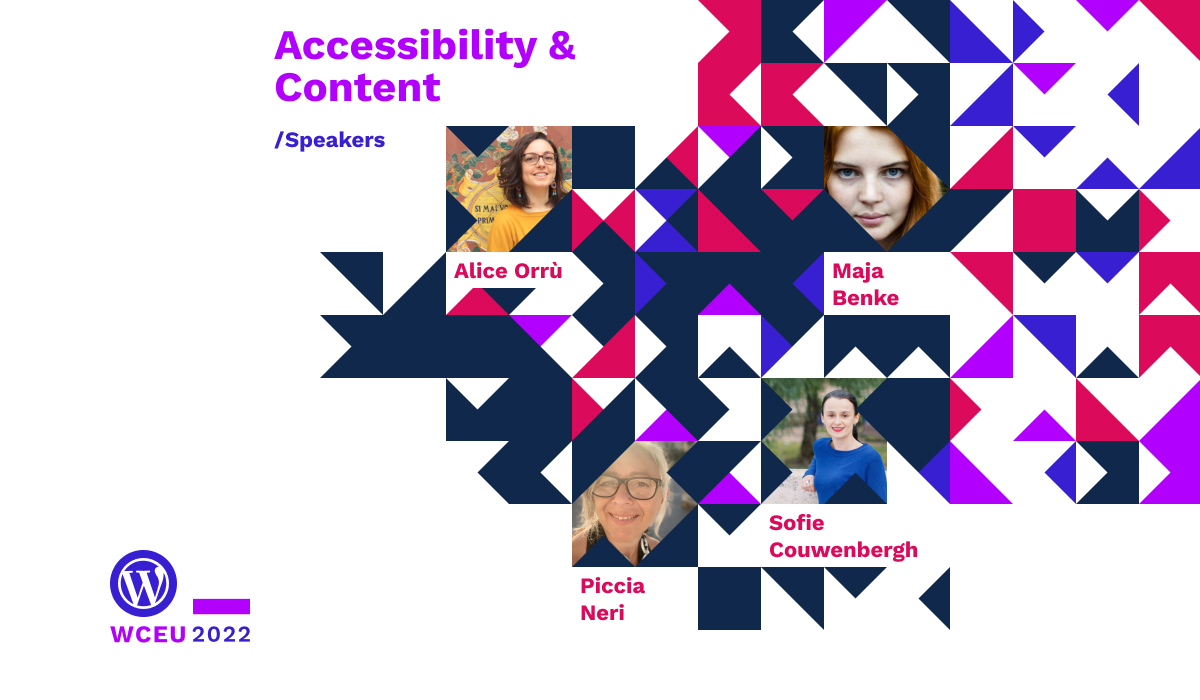 Speakers on topics Accessibility & Content, with Alice Orrù Maja Benke, Picia Neri and Sofie Couwenbergh