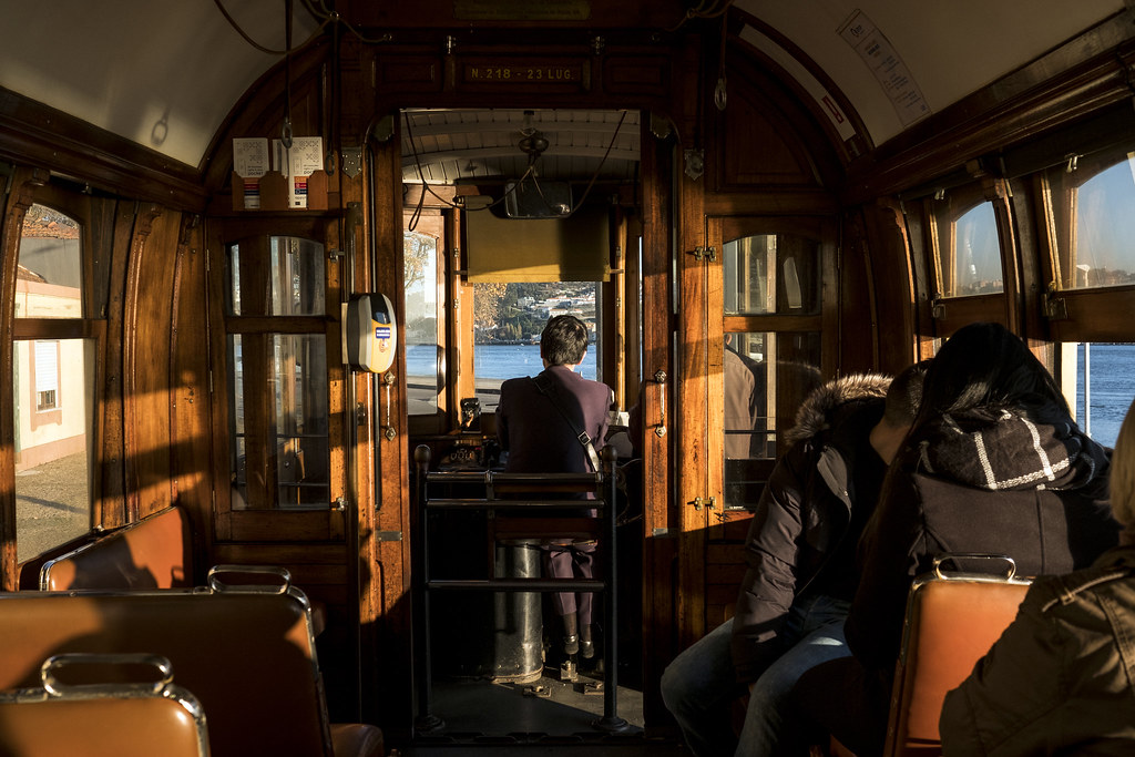 Inside of a tram in Porto