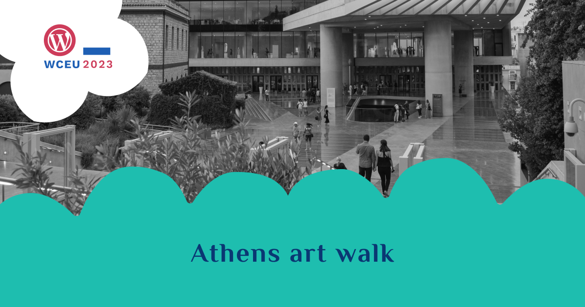 Title card: The Athens Art Walk with an image of the Acropolis Museum behind the text