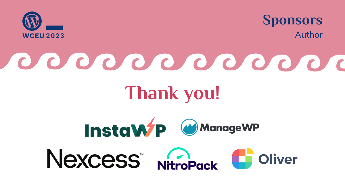 Author sponsors - InstaWP, ManageWP, Nexcess, NitroPack and OliverPOS